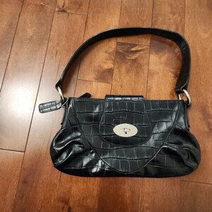 Danier black leather croc-effect geniune leather shoulder bag